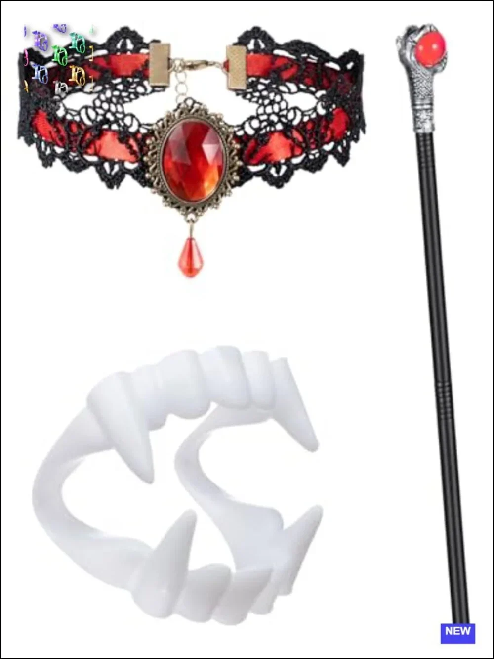 Girls Vampire Costume Dress Halloween Medieval Gothic Cosplay Fangs